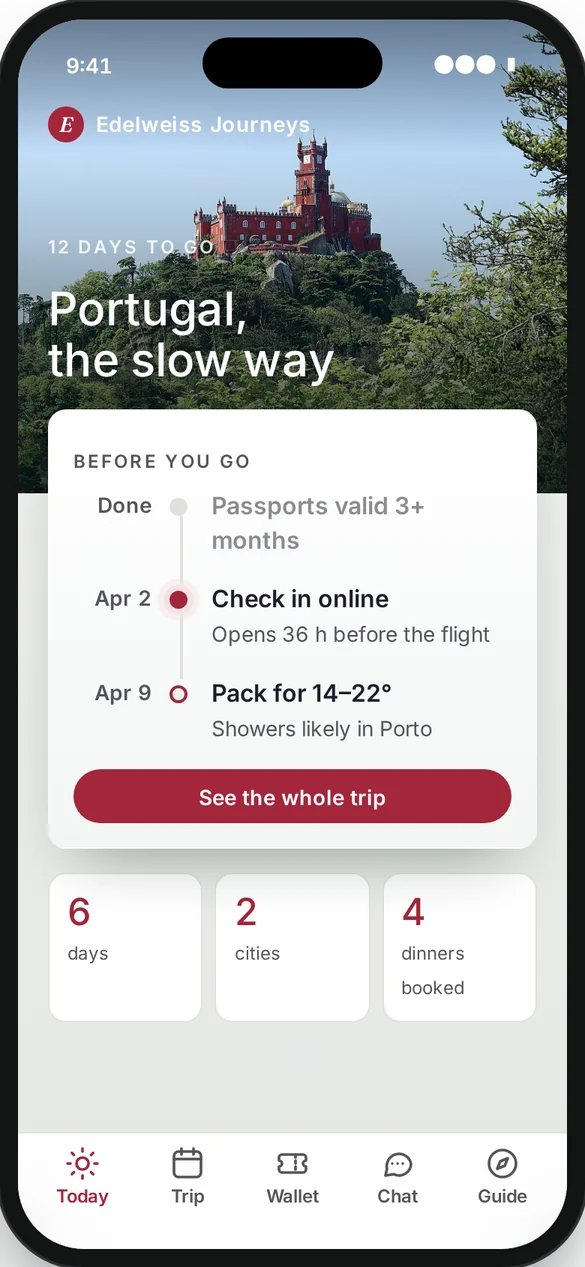 The same app in another agency's brand: Edelweiss Journeys